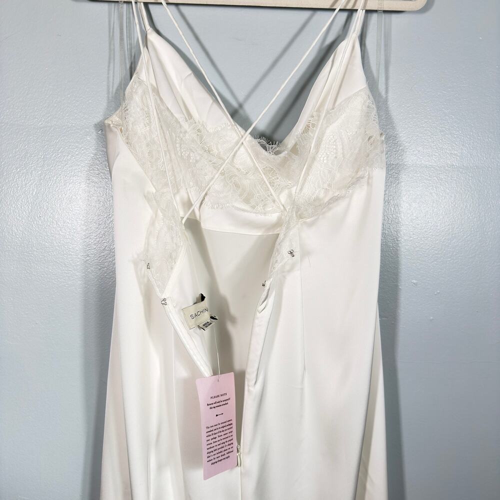 BHLDN Sachin & Babi Dylan White Satin Slip Midi Bridal Dress Lace Back Button 14 - Picture 9 of 9